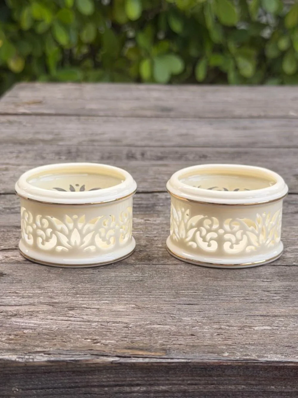 NEW Set Lenox Illuminations Votive Pierced Candle Holder Tea Light Ivory Gold